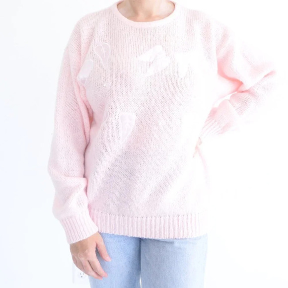 Vintage Contempo Plus Pink Knit Leaves Crewneck Sweater Size 40 - Picture 2 of 15